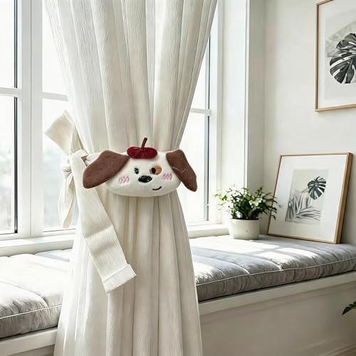 2 Pack Cartoon Brown Dog Curtain Tiebacks Decorative Embroidered Animal Shape by YGNNIU