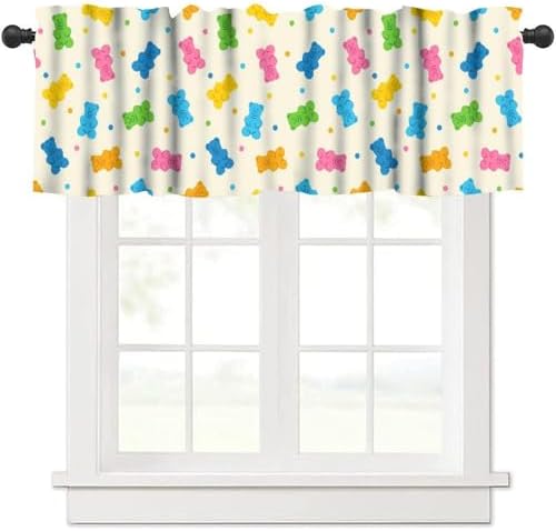 Dessert Valances Curtain Colorful Gummy Bears Candies Pattern Window Treatment by Unknown