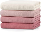 Muslin Swaddle Blankets for Newborn, 4 Pack Breathable Soft Receiving Blanket by LYRICHOMBABY
