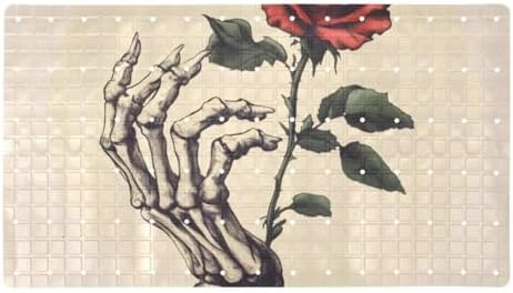 Bathtub Mat Non Slip 26.8x15.1 Inch, Skull Hand Holding a Red Rose Shower Mat by Anna+Cowper