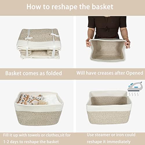 XUANGUO Woven Cotton Rope Storage Baskets 15x10x9.3" 3 Pack White and Brown - Image 7