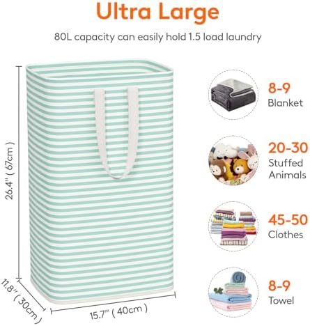 Lifewit 80L Large Laundry Baskets, 2 Pack, Reinforced Handles, Sage Green - Image 3
