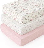 PHF 3 Pack Soft Floral & Animal Crib Sheets Fitted, Comfy Breathable Baby Sheets by PHF