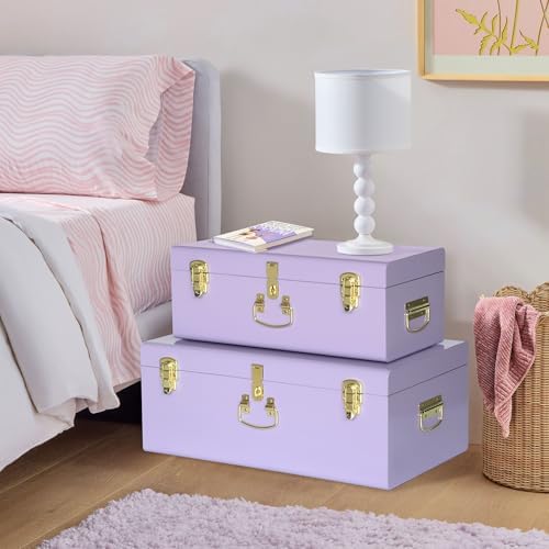Vixdonos Storage Trunk Chest Decorative Large Metal Box Set of 2 College Dorm - Image 7