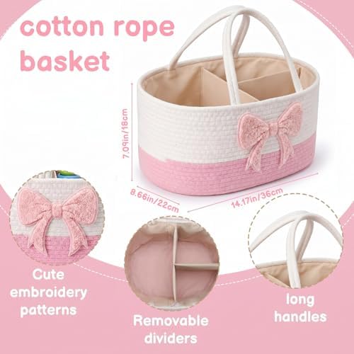 Diaper Caddy Organizer Pink Bow Empty Gift Basket - Image 2