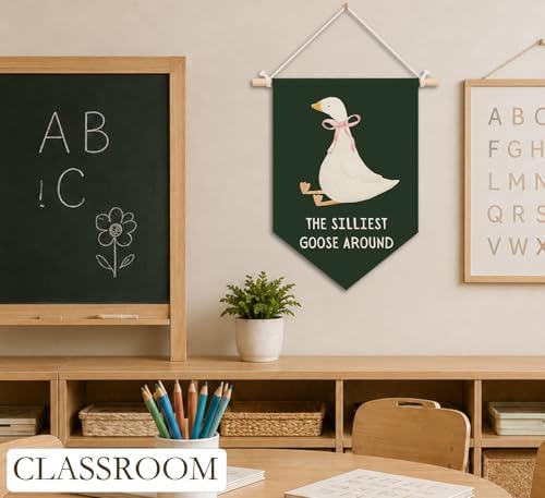 KDHTY Dark Green Goose Nursery Canvas Hanging Pennant Flag Banner, Funny the - Image 3