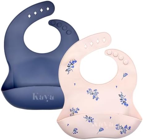 Kaya Silicone Baby Bib Pack of 2, BPA-Free Waterproof Food Catcher, Adjustable by Kaya
