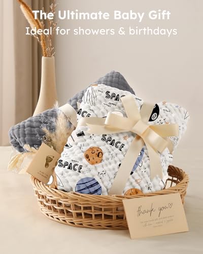 Yoofoss Hooded Baby Bath Towels 2 Pack 100% Muslin Organic Cotton - Image 5