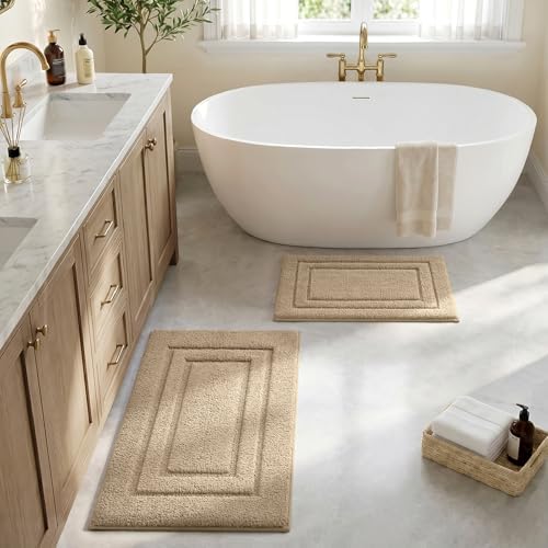 HOMEIDEAS Bathroom Rugs Sets 2 Piece, Soft Non Slip Bath Mat Khaki - Image 3