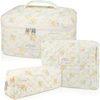 Gosect Quilted Makeup Bag Set, Large Floral Cosmetic Bag by Gosect