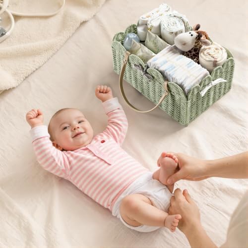 HBlife Large Baby Diaper Caddy, Paper Rope Scalloped Storage Baskets Nursery Bin - Image 6