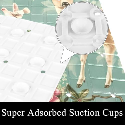 Shower Mat Non Slip 26.8 x 15.1 Inches, Deers Florals Bathtub Mat Shower Stall - Image 3