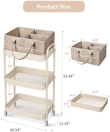 Fortella Baby Diaper Caddy, 3 Tier Rolling Cart - Image 7