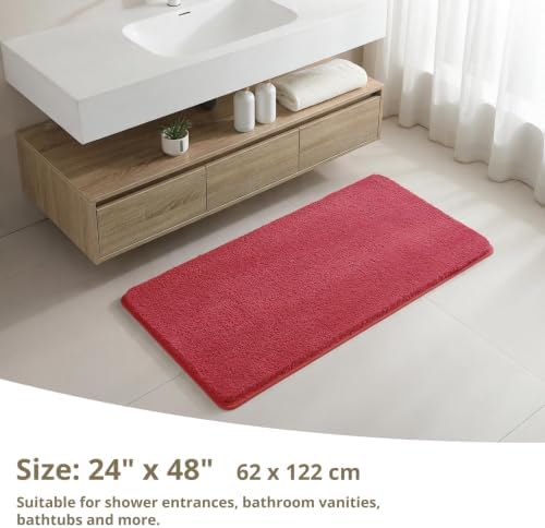 Polyester Bathroom Rug 24"x48" Red, Non-Slip Soft Shaggy Bath Mat - Image 2