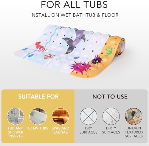 PRATIQUE Kids Bath Mat for Tub Non Slip，40 X 16 Inch Extra Long Kids Bathtub - Image 5