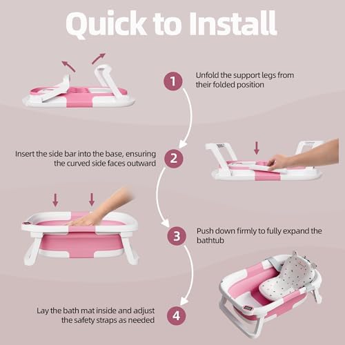 Collapsible Baby Bathtub with Thermometer, 0-36 Months, Dark Pink - Image 5