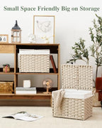 SETVSON Storage Basket with Lid, 2-Lid PE Rattan Storage Bin, Light Khaki - Image 4
