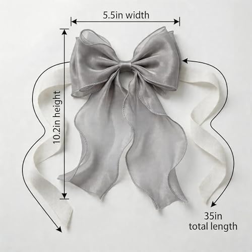 2 Pack French Lace Bow Curtain Tiebacks, Dark Gray - Image 3