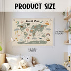Wheatwin World Maps for Wall, Kids World Map Banner, Cute Animal World Map - Image 2