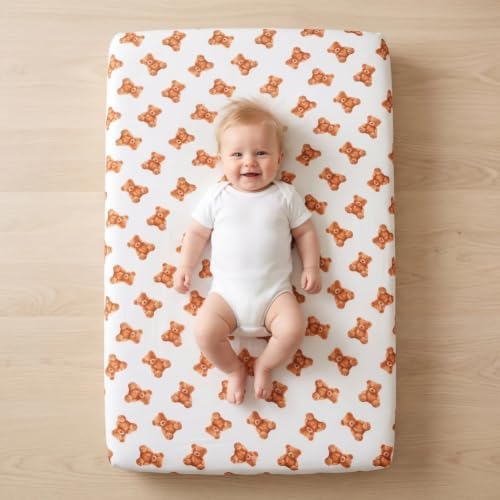 4 Pack Bear Baby Sheets Neutral Unisex Fitted Checked Nursery Baby Sheet Set - Image 4