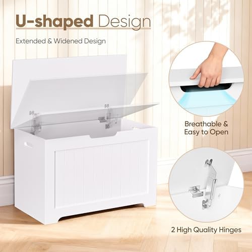 Storage Chest with Flip-top Lid, Large Wood Trunk Bench with Safety Hinge - Image 2
