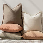 Foindtower Decorative Linen Fringe Throw Pillow Covers 22×22 Light Brown - Image 6