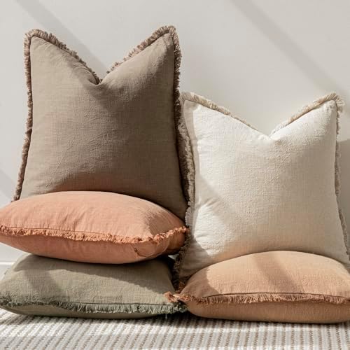 Foindtower Decorative Linen Fringe Throw Pillow Covers 22×22 Light Brown - Image 6