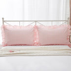 2 Pack Blush White Gingham Ruffle Standard Pillow Shams 20"x26" - Image 2