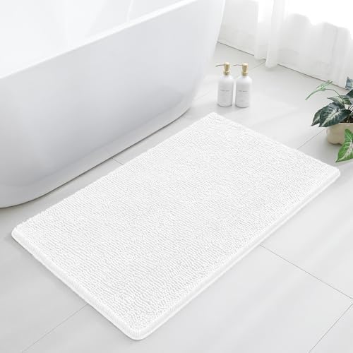 Chenille Bathroom Rug 30"x50" White, Large Plush Bath Mat by Kildoss