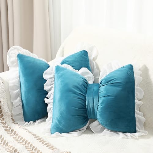 Yousoontic 2 Pcs Bow Throw Pillows 15.7x12.6 in, Waffle Weave Fabric by Yousoontic