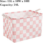 Ohocut Pink White Checkered Canvas Basket, Rectangular Organizing Decorative - Image 6