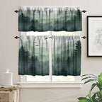 Forest Valance Curtain for Kitchen, Watercolor Green Forest Flying Birds Nature - Image 3