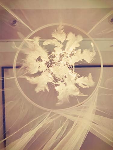 Bed Canopy with Double Circle White Feather Dream Catcher and 50 LED Fairy - Image 4