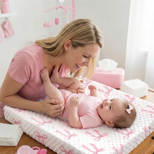 Smoothnovelty 3 Pcs Pink Bow Baby Changing Pad Covers, Changing Table Cover - Image 6
