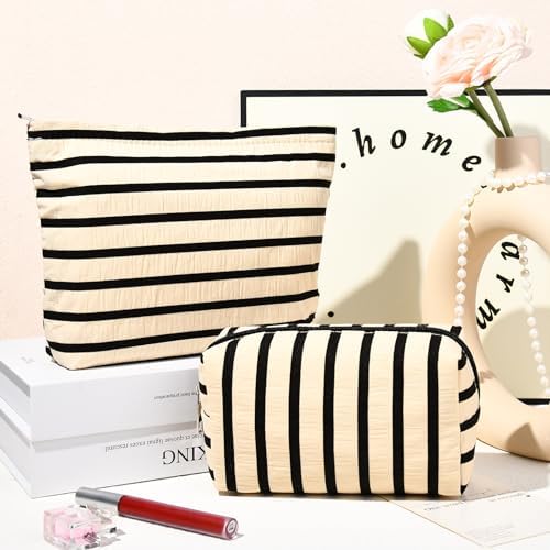 SOIDRAM 2 Pieces Makeup Bag Large Stripe Cosmetic Bag Capacity Canvas Mix - Image 6
