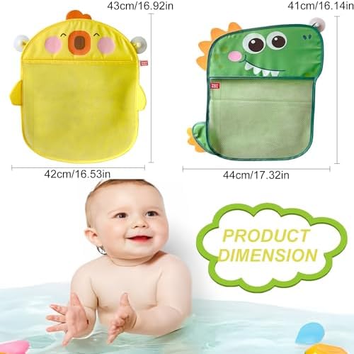 2 Pack Mesh Bath Toy Organizer, Anberky Cute Duck & Dinosaur Bath Toy Storage - Image 4
