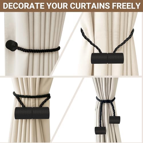 Hion Magnetic Curtain Tiebacks Black 6pcs, Curtain Holdbacks Hooks Holders - Image 7