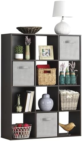 Whitmor 12 Cube Bookcase, 4 Tier Stackable MDF Bookself, Open Storage Display by Whitmor
