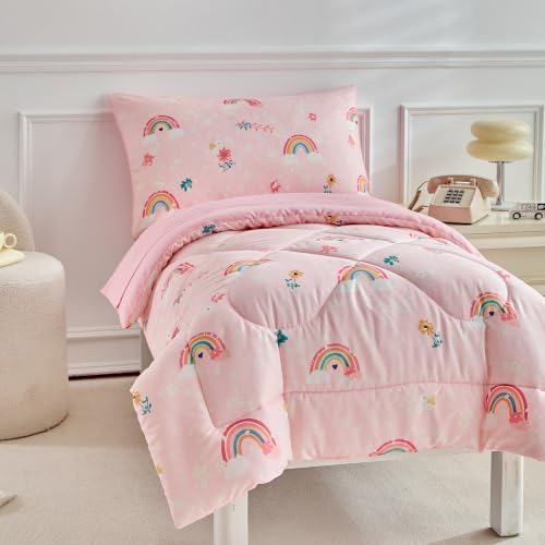DuShow Pink Rainbow Toddler Bedding Set, 4 Piece Baby Crib Bedding Comforter - Image 6