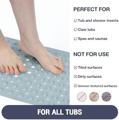 Extra Long Bathtub Mat Non Slip Bath Mat Mint Green 40"x16" Full - Image 5
