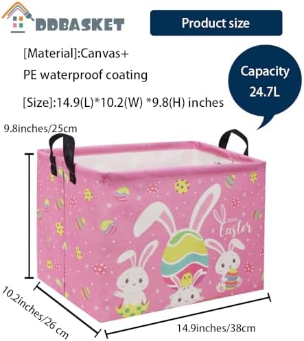 Rectangular Easter Baskets Gift Basket Empty Pink Bunny Kids Storage Bin Baby - Image 6