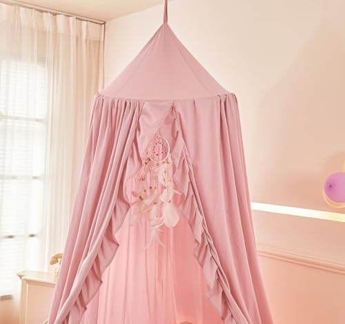 Mengersi Bed Canopy for Girls, Ruffled Canopy Bed Curtains Canopy for Girls Room - Image 4
