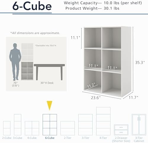 Homes: Inside + Out Apexa 6-Cube Storage Organizer Shelves, Stackable Wood - Image 3