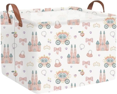 Rectangular Princess Castle Basket, Collapsible girl storage box, Gift Organizer by FXOCSHE