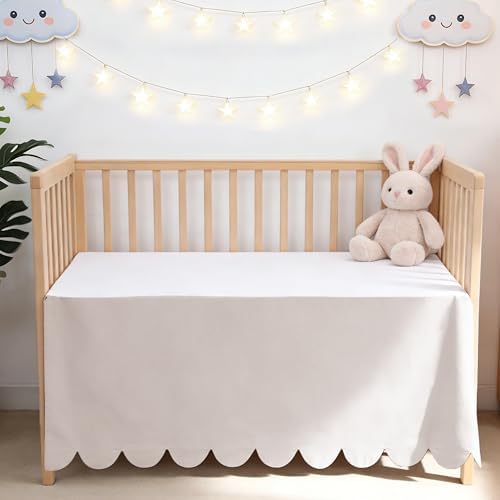 Shunjie.Home Scallop Edge Crib Skirt Ivory, 100% Egyptian Cotton 400 Thread by ShunjieHome