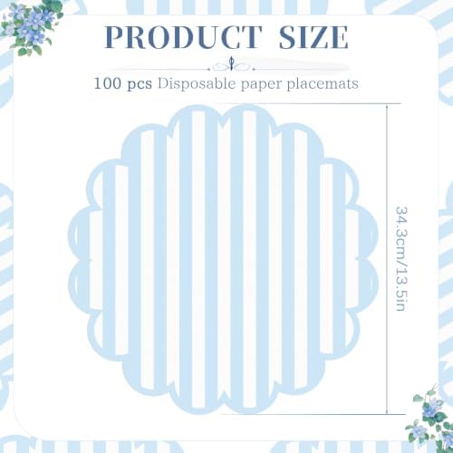 100 Pcs Blue Striped Paper Placemats 13.5 Inch Disposable Round Placemat - Image 2