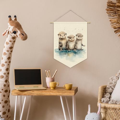 Nursery Decor, Sea Otter Watercolor Wall Art Canvas Banner, Woodland Nursery - Image 3