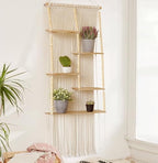 Macrame Wall Shelf Boho Hanging Organizer Floating Plant Shelf 11.8"W*47"L by FLBER