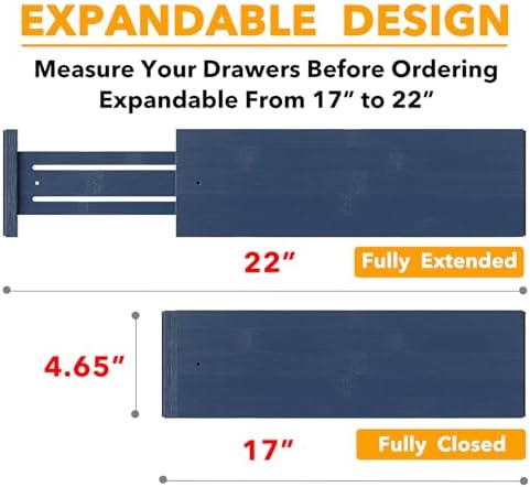 SpaceAid Bamboo Dresser Drawer Dividers 6 Pack, 4.65“ High Adjustable 17“-22” - Image 3