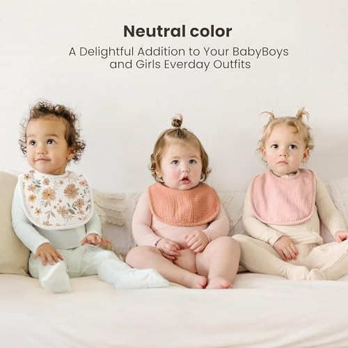 Konssy 8-Pack Muslin Baby Bibs, Adjustable Fit - Image 2
